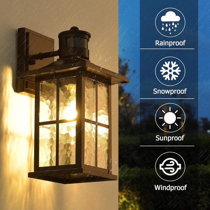 FLEDAVID 2 Pack Motion Sensor Outdoor Wall Lights Dusk to Dawn Exterior Porch Lantern Brown Outside Sconce Lighting Fixtures Rustic Farmhouse Wall Mount Carriage Lamp for House Garage Patio - Image 5